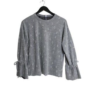 Design Lab Distressed Tie-Sleeve Pullover Sweater Top Grey Size Small